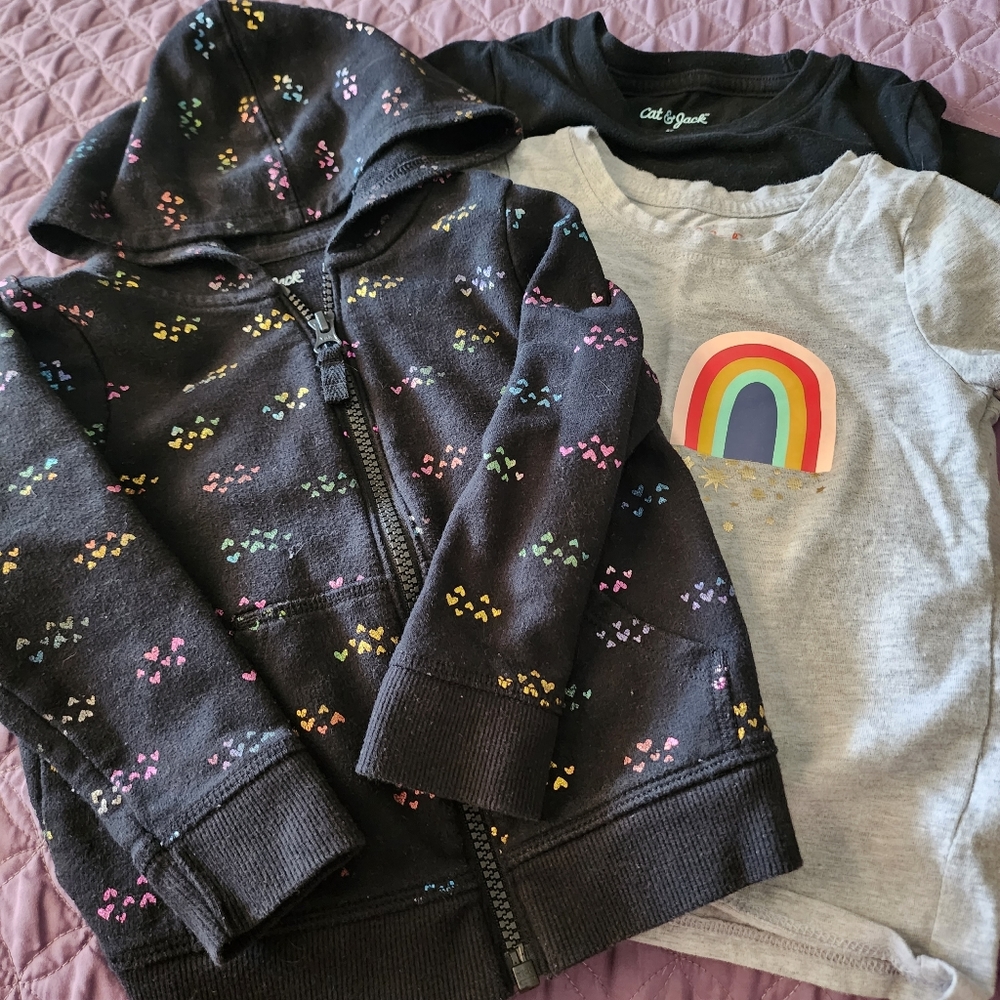 Lot of 3 - Girl's Cat & Jack Hoodie and Two (2) Tees
